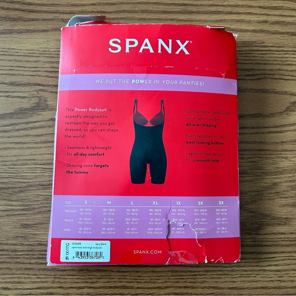 SPANX Shapewear for Power Series Open-Bust Mid-Thigh Bodysuit Black Size 1X - Picture 3 of 5